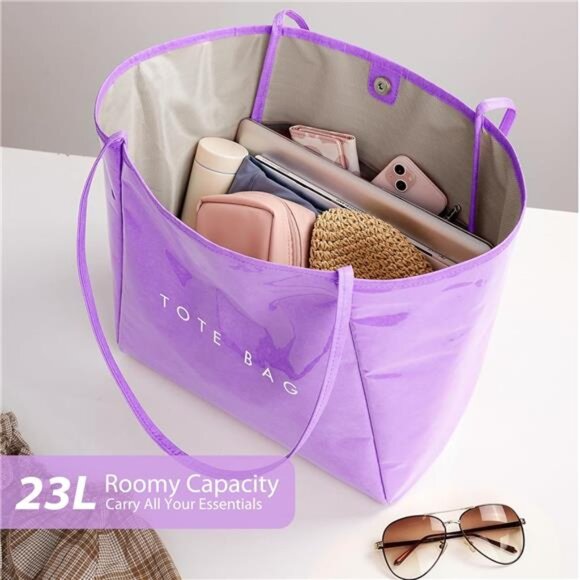 Women’s Large PVC Violet Tote Bag Oversized Shopper Handbag with Shoulder Straps - Picture 3 of 5